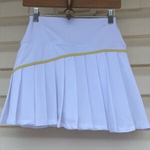 Revolve BeachRiot white pleated tennis skirt/skort, yellow diagonal detail,NWT S